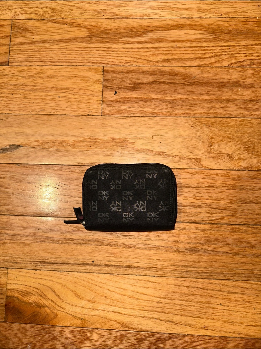 DKNY Black Monogram Zip Card Wallet